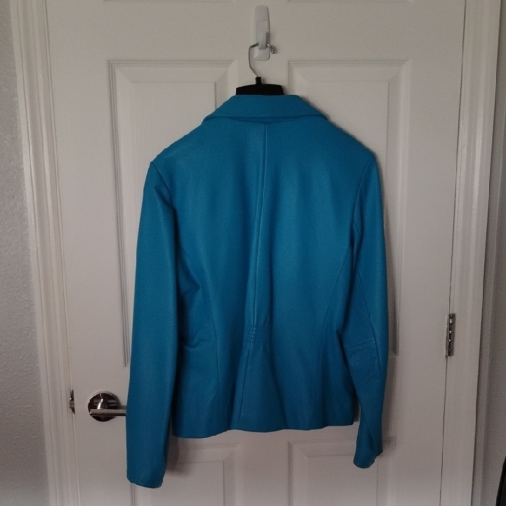 Wilsons Leather Teal Jacket PELLE STUDIO with Floral Accent~NWOT-VINTAGE - Picture 3 of 9